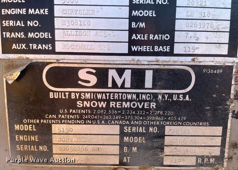 image for item LV9914 1978 SMI 5000  snow blower truck
