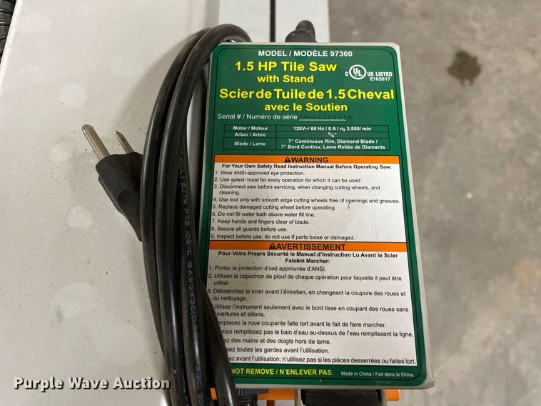 image for item LV9919 Chicago Electric Power Tools 97360  tile saw