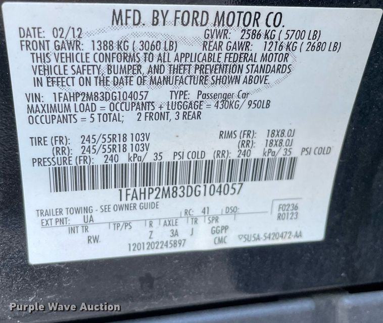 image for item LV9943 2013 Ford Taurus Police Interceptor