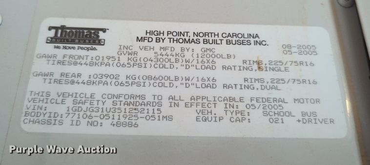 image for item MX9388 2005 Thomas Built  shuttle bus