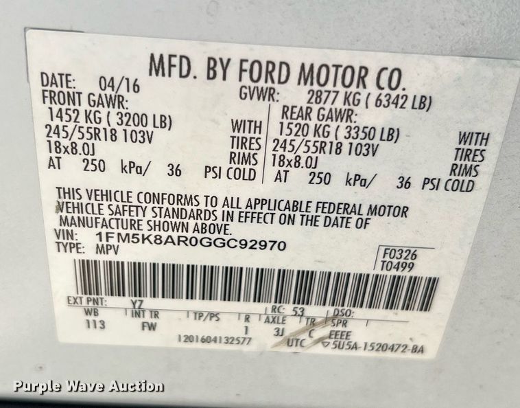 image for item NA9210 2016 Ford Explorer Police Interceptor SUV