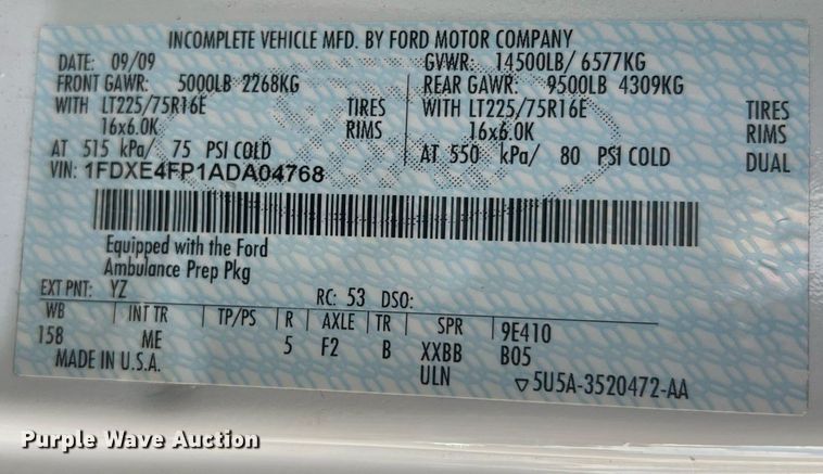 image for item NA9212 2010 Ford E450 ambulance