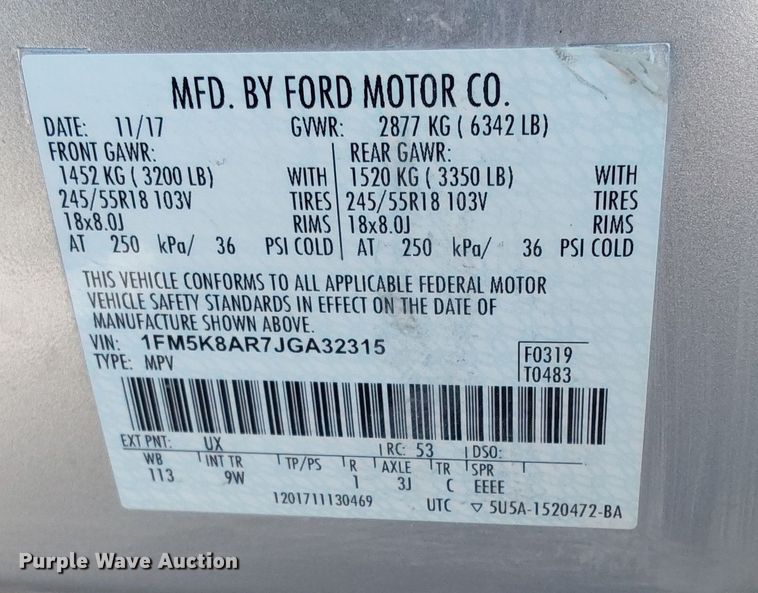 image for item NP9657 2018 Ford Explorer Police Interceptor  SUV