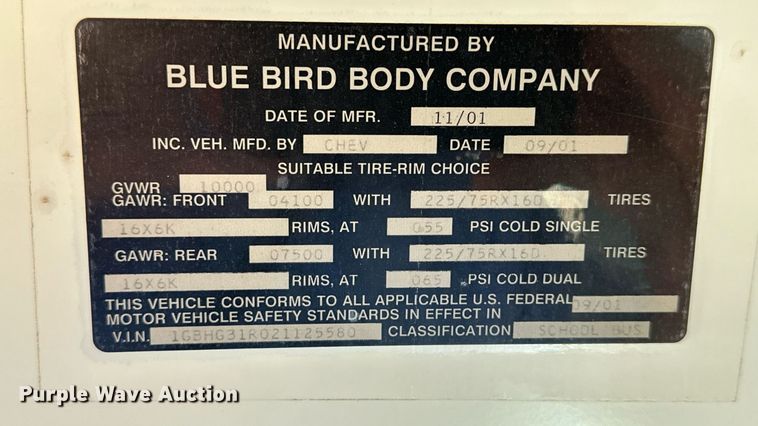 image for item NP9683 2002 Chevrolet Express 3500  school bus