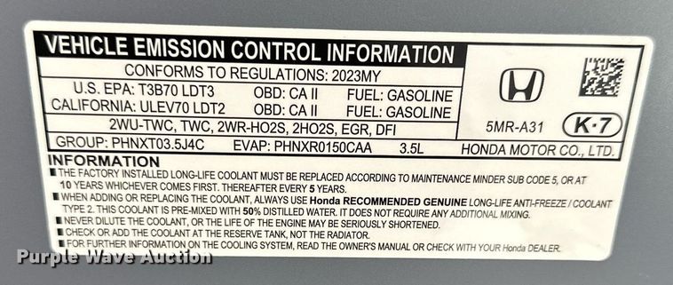 image for item NP9697 2023 Honda Odyssey Elite  van