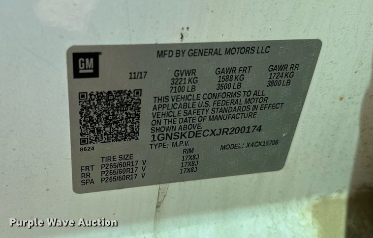 image for item NQ9315 2018 Chevrolet Tahoe Police  SUV