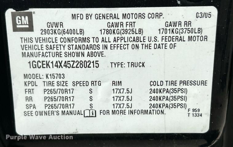 image for item NQ9858 2005 Chevrolet  Silverado 1500 pickup truck