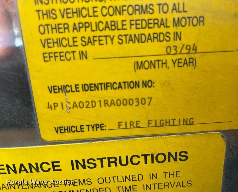 image for item NX9834 1994 Pierce Arrow  fire truck