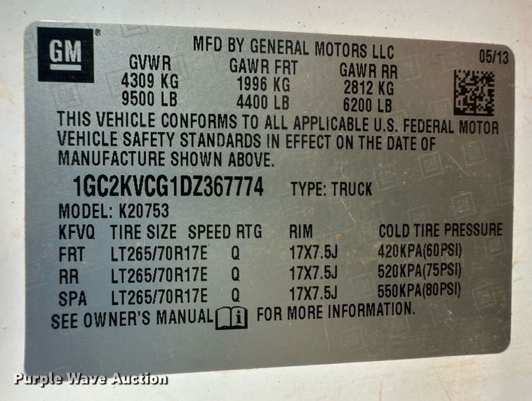 image for item OC9511 2013 Chevrolet 2500 HD  Ext. Cab pickup truck