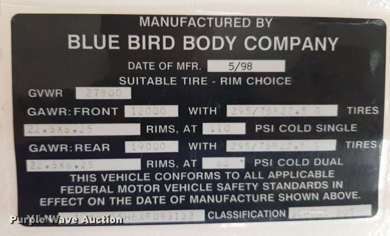 image for item OF9509 1999 Blue Bird  school bus