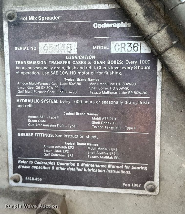 image for item OG9168 1995 Cedarapids CR361  paver