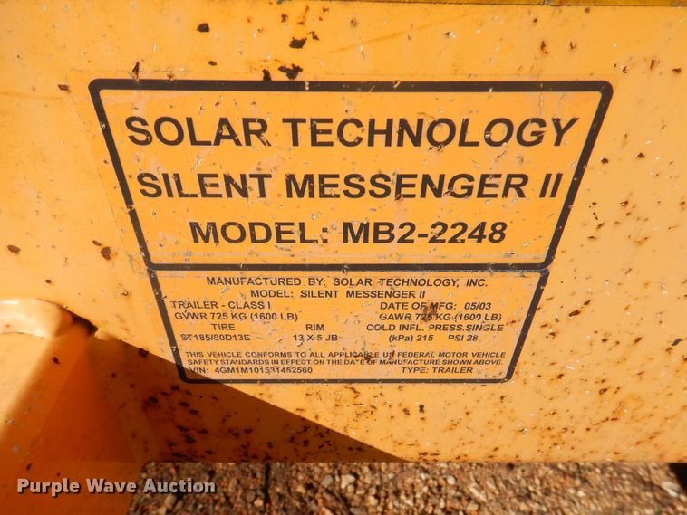 image for item OG9186 2003 Solartech Silent Messenger II  message board trailer