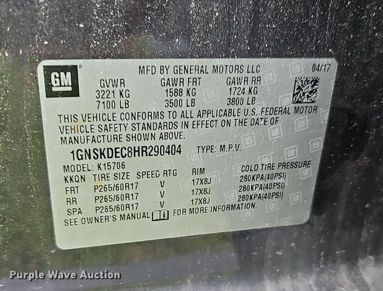 image for item OG9466 2017 Chevrolet Tahoe Police  SUV