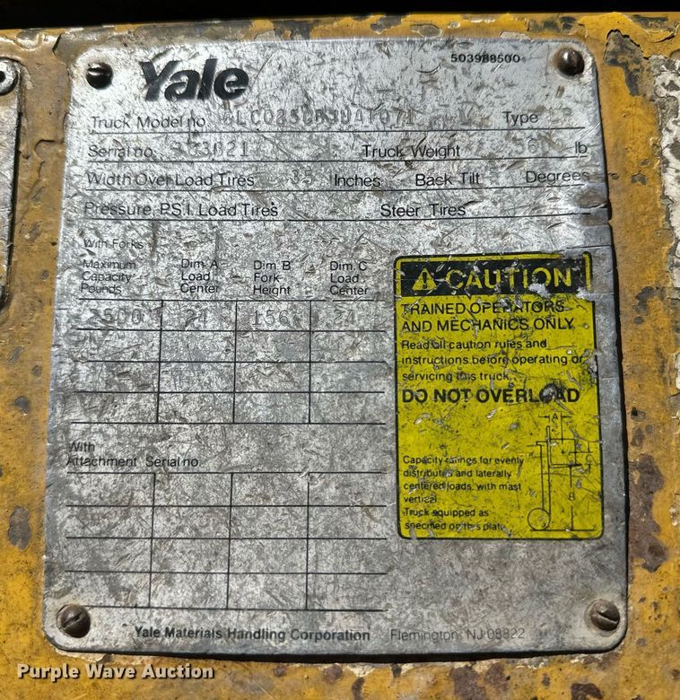 image for item DH1908 Yale GLC025CBUUAT071  forklift