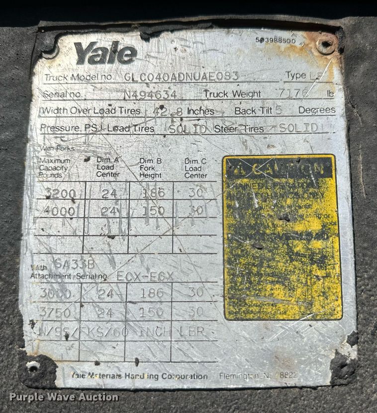 image for item DH1911 Yale GLC040ADNUAE083  forklift