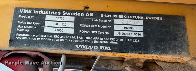 image for item DK2548 1995 Volvo L90C  wheel loader