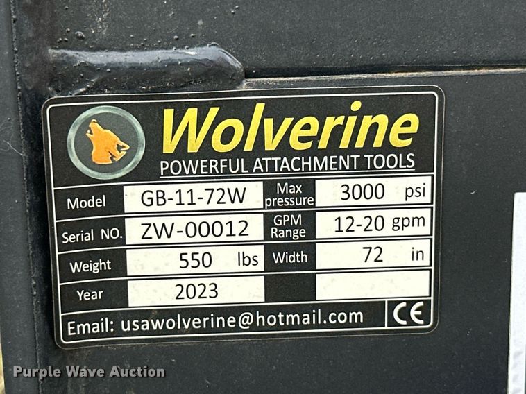 image for item DM6536 2023 Wolverine GB-11-72W  skid steer grapple bucket