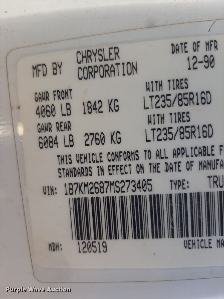 image for item EB9785 1991 Dodge Ram 250  bale bed pickup truck