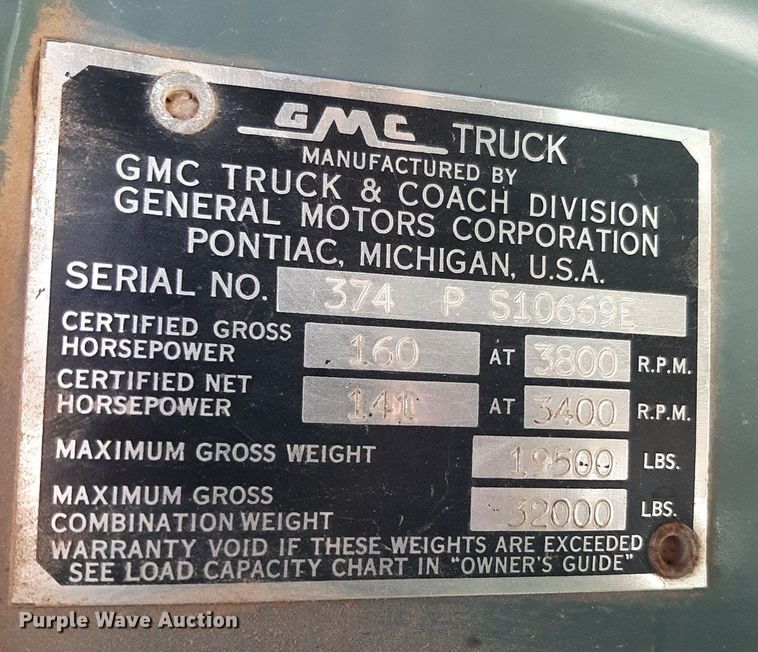 image for item EB9786 1959 GMC 370  grain truck