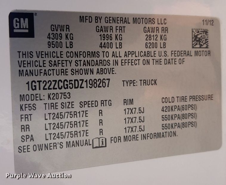 image for item EB9791 2013 GMC Sierra 2500HD  Ext. Cab pickup truck