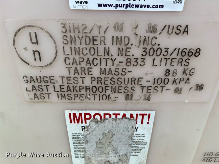 image for item LU9814 (3) Snyder 220 gallon totes