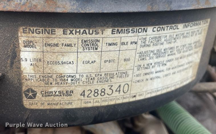 image for item NX9848 1985 Dodge Ram 3500  flatbed pickup truck