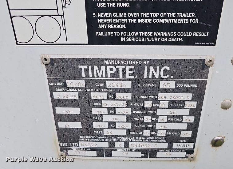 image for item OG9496 2005 Timpte Super Hopper  grain trailer