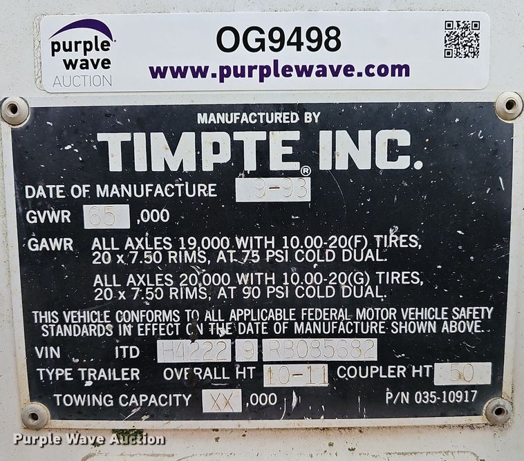 image for item OG9498 1994 Timpte Super Hopper  grain trailer