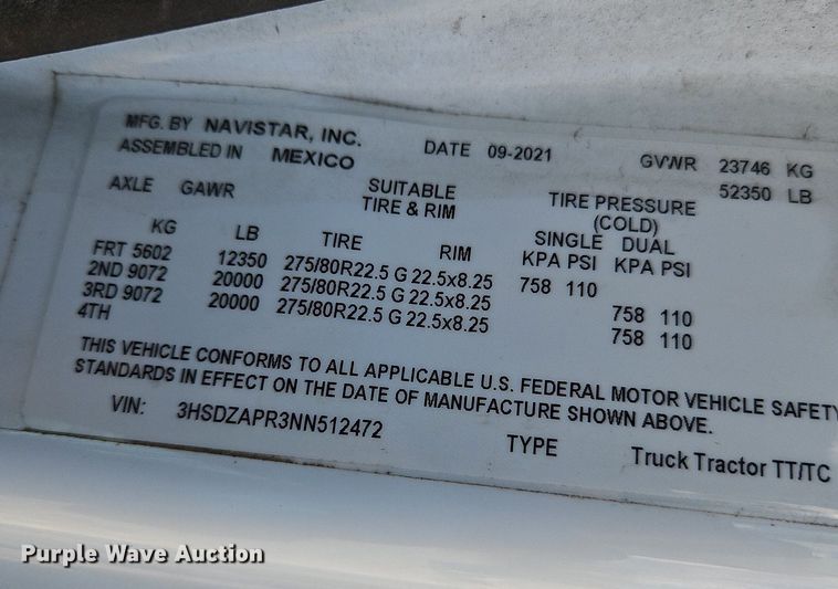 image for item DO1167 2022 International LT625  semi truck