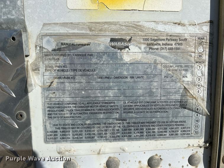 image for item DQ0965 1998 Wabash  dry van trailer