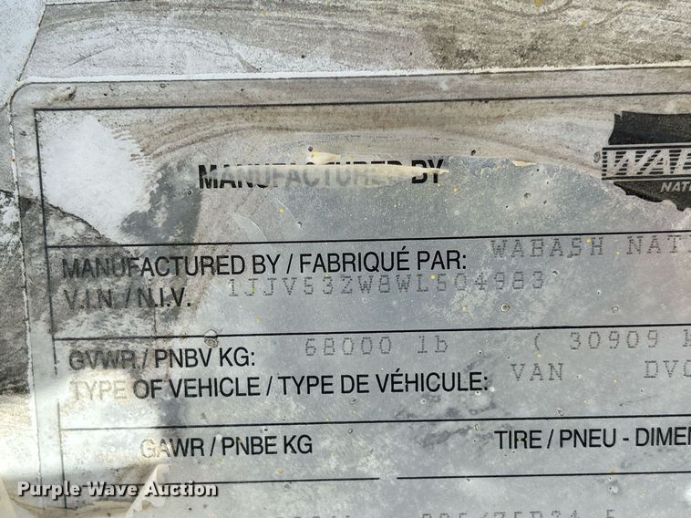 image for item DQ0965 1998 Wabash  dry van trailer