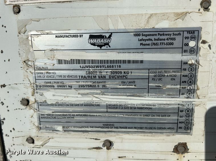 image for item DQ0966 2000 Wabash  dry van trailer