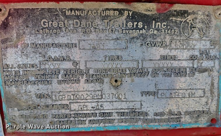 image for item DR5804 1981 Great Dane GPL-45  equipment trailer