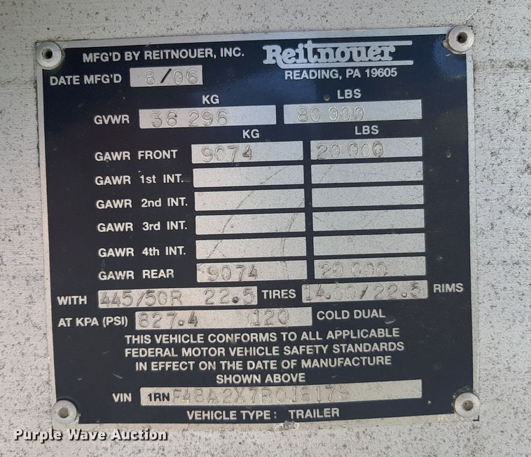 image for item KD9228 2007 Reitnouer MaxLite  flatbed trailer