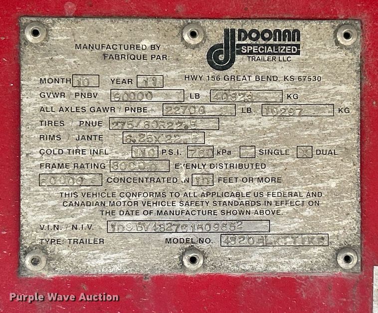 image for item KH9519 2012 Doonan 4820BLKTTIKB  flatbed trailer