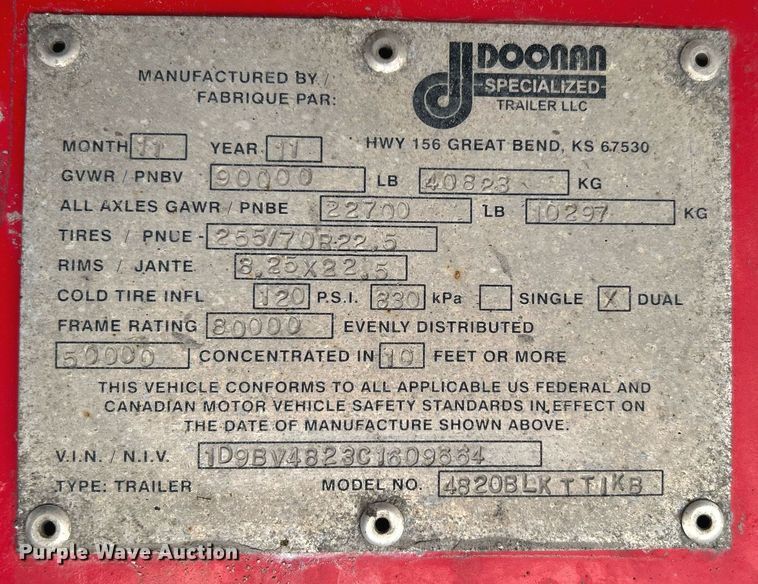 image for item KH9520 2012 Doonan 4820BLKTTIKB  flatbed trailer