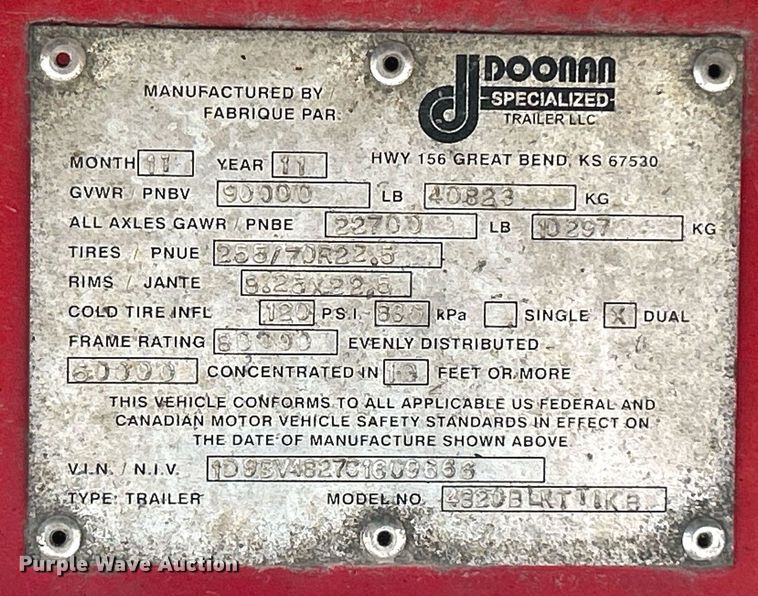 image for item KH9521 2012 Doonan 4820BLKTTIKB  flatbed trailer