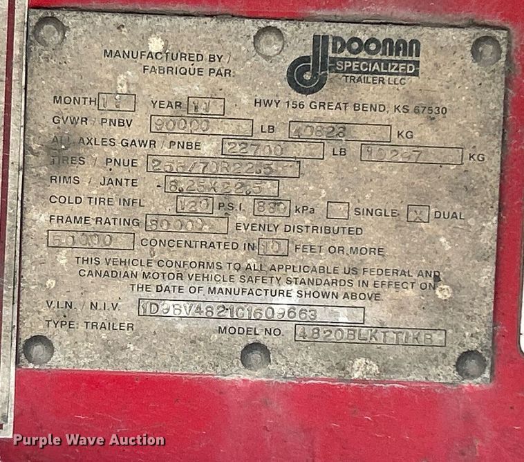 image for item KH9522 2012 Doonan 4820BLKTTIKB  flatbed trailer