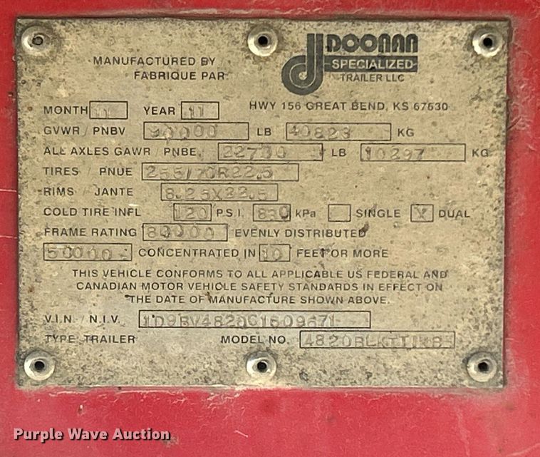 image for item KH9524 2012 Doonan 4820BLKTTIKB  flatbed trailer