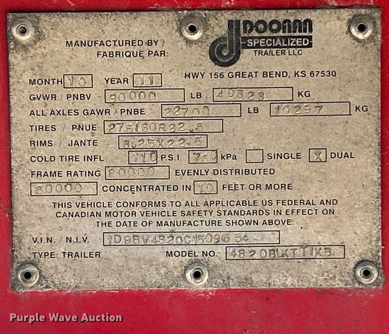 image for item KH9526 2012 Doonan 4820BLKTTIKB  flatbed trailer