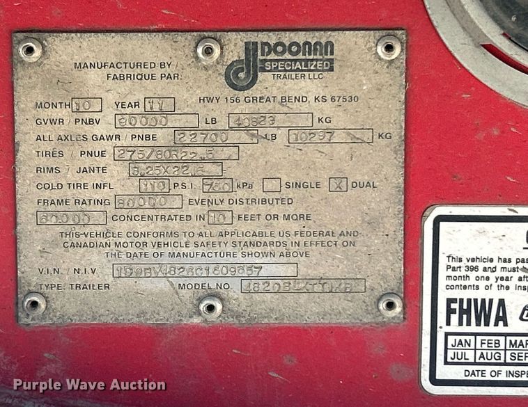 image for item KH9527 2012 Doonan 4820BLKTTIKB  flatbed trailer