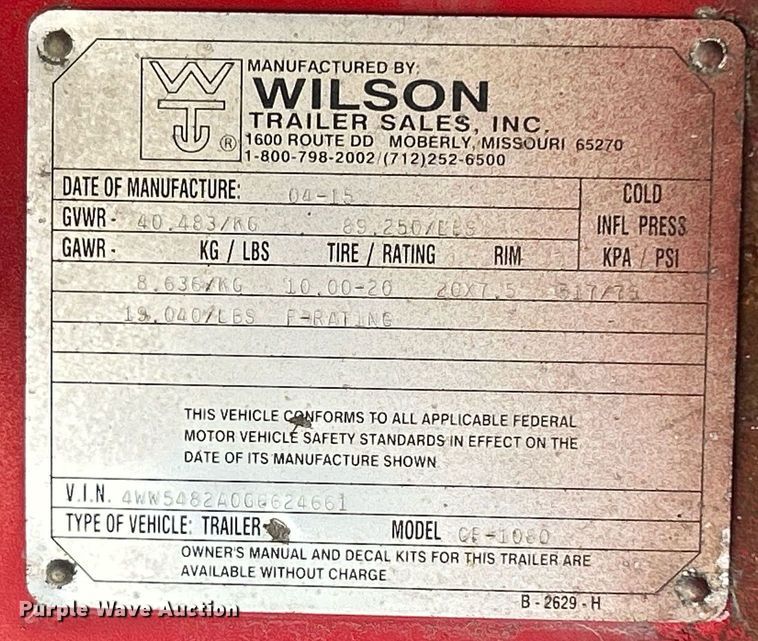 image for item KH9528 2016 Wilson CF-1080  flatbed trailer