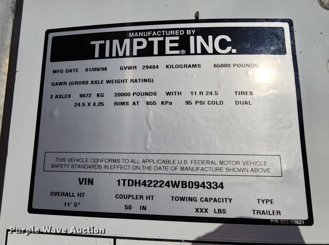 image for item MJ9330 1998 Timpte  grain trailer