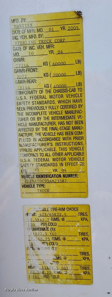 image for item MQ9442 2005 Sterling  crane truck