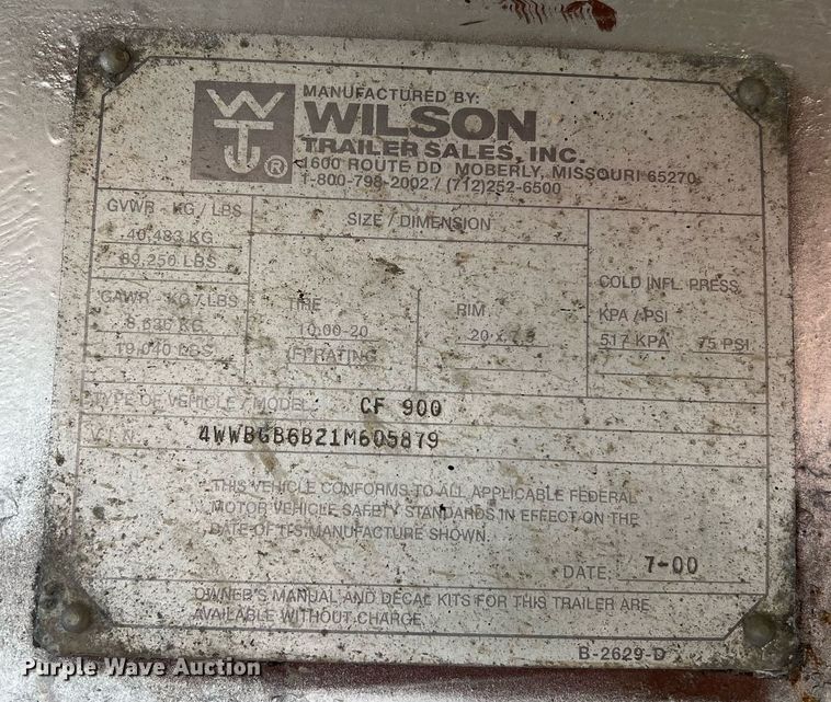 image for item NA9146 2001 Wilson CF900  flatbed trailer