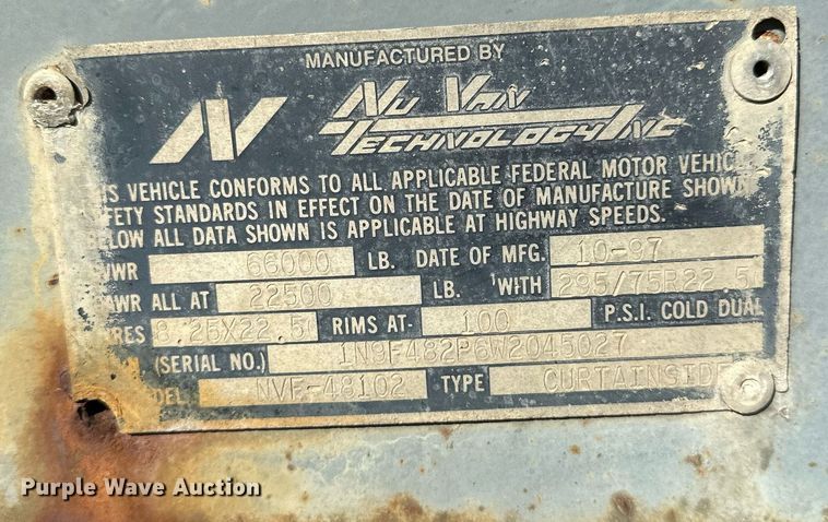 image for item NQ9319 1998 Nu Van NVF-48102  side curtain trailer