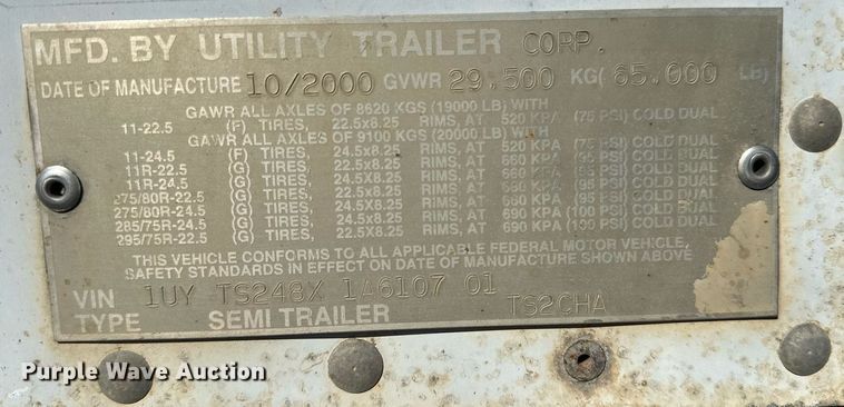 image for item NQ9320 2001 Utility TS2CHA  side curtain trailer