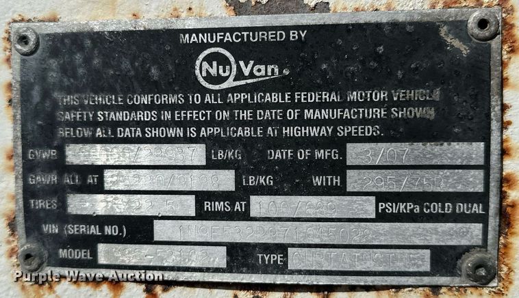 image for item NQ9321 2007 Nu Van NVSS-53102  side curtain trailer