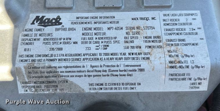 image for item NQ9339 2009 Mack GU713  winch truck