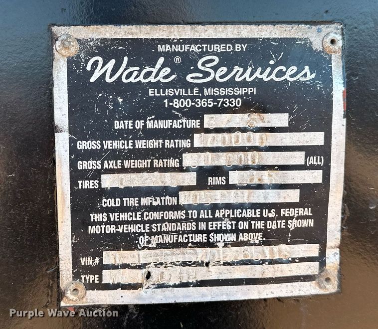 image for item NQ9340 2013 Wade Services  oilfield trailer